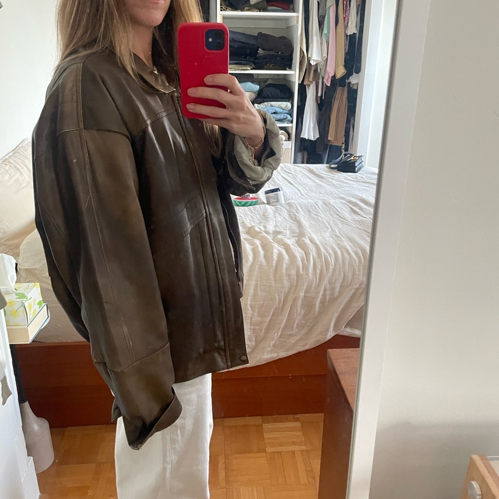 Vintage Oversized Brown Leather Jacket